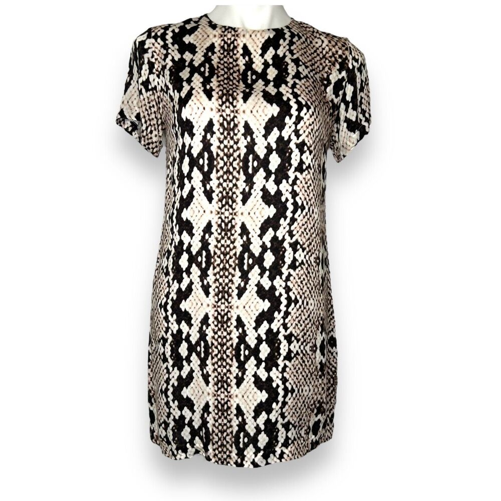 OLIVACEOUS Snake Charmer Short‎ Sleeve Sheath Dress Sz M Brown Tan Ivory Capsule